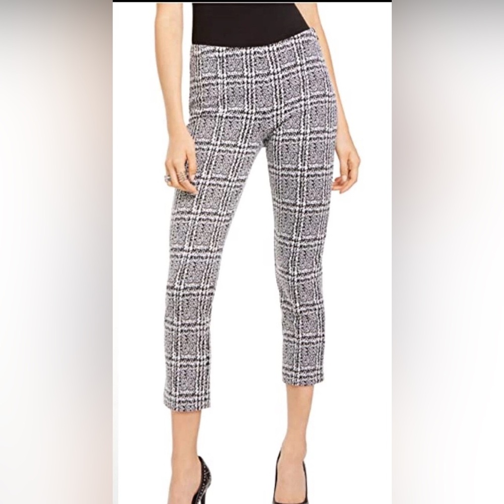 Michael Kors printed stretch pants black white cropped ankle XS abstract plaid